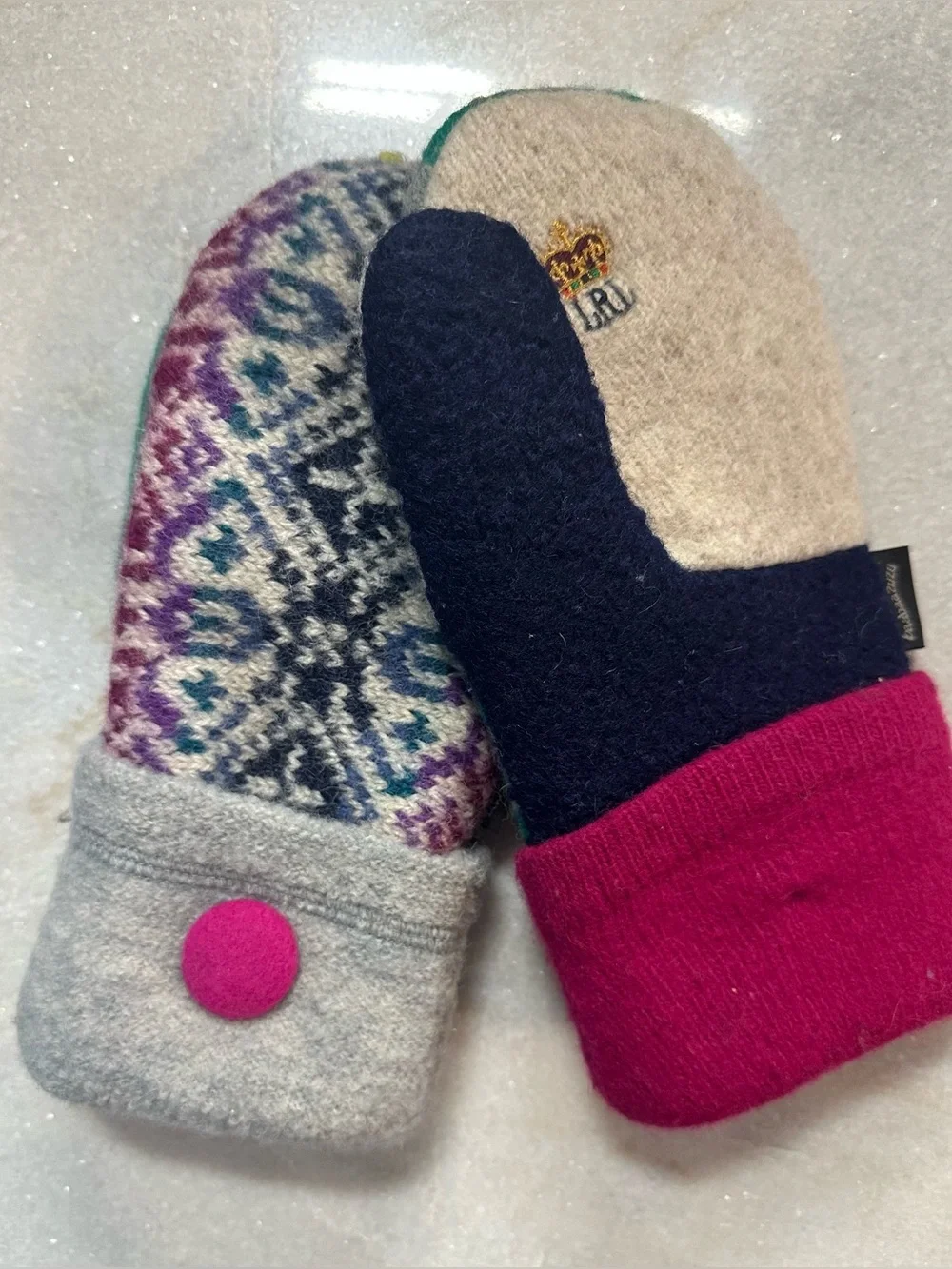 BaaBaaZuzu Upcycled Wool Sweater Mittens Patchwork Colorful Recycled
